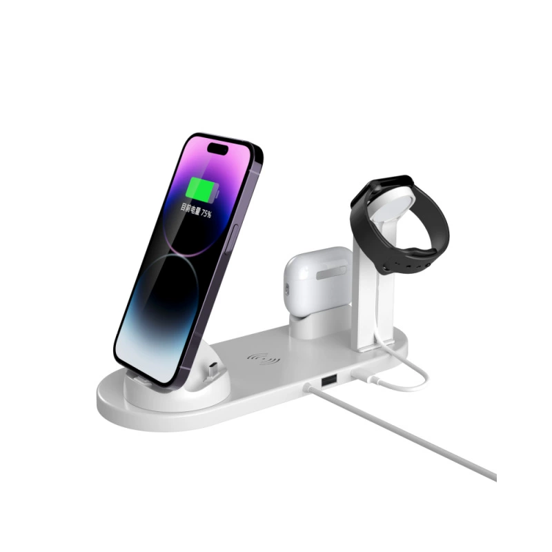 Зарядное устройство беспроводной совместимо с Apple, 4-в-1 зарядочная подставка для iPhone, часов и наушников