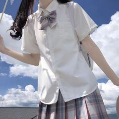 オリジナル jk シャツ学生白ベーシックトップ女性の右肩スリム夏甘い半袖多用途制服シャツ