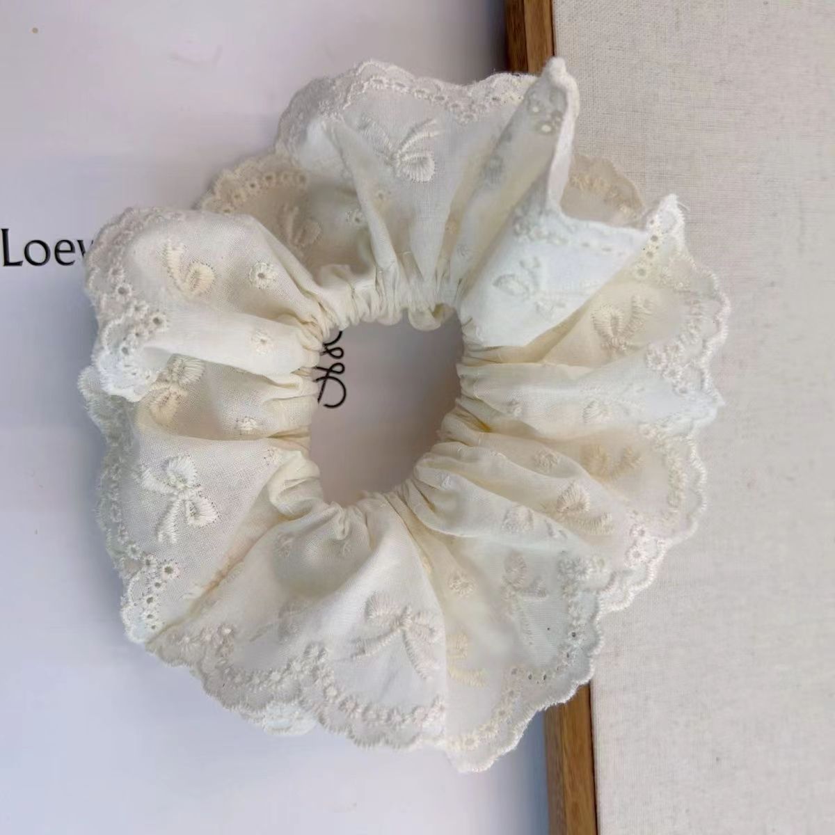 72＃双层刺绣蝴蝶结发圈【米色】