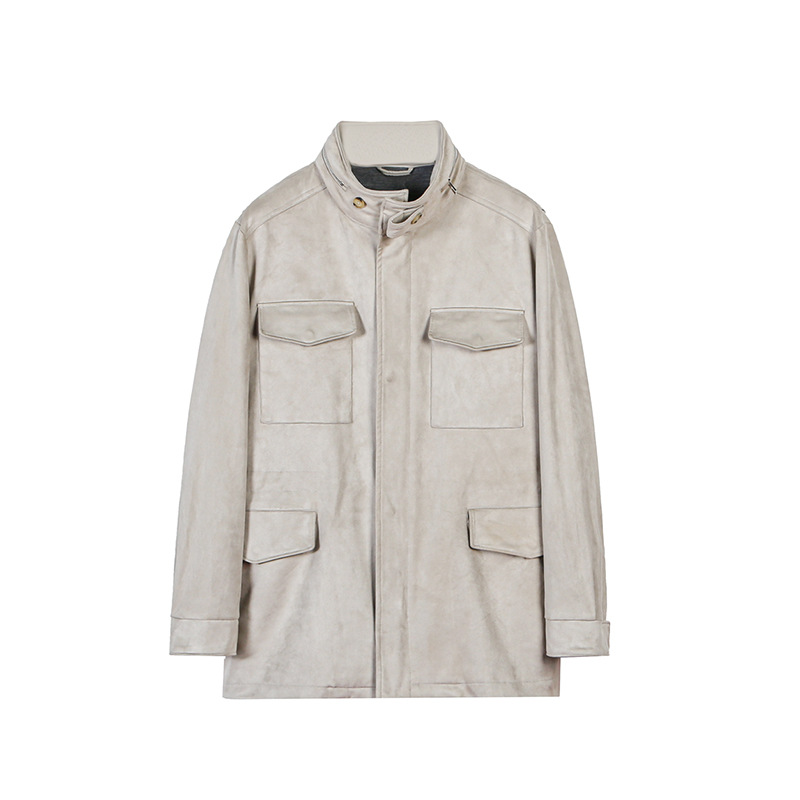 Italian gentleman old money wind autumn and winter men's high-end stand collar casual suede mid-length coat jacket A522