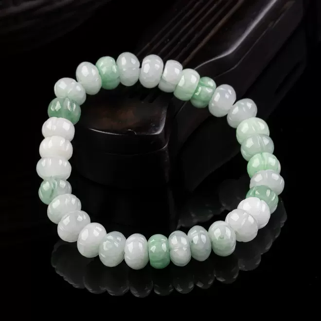 天然A货翡翠南瓜珠串手链男女款多彩翠绿玉石手串时尚玉美民族风