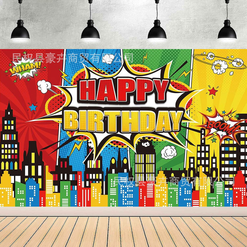 Amazon Best Selling Cityscape Superhero Photography Background Cloth Kidsren's Birthday Party Photo Decoration Curtain
