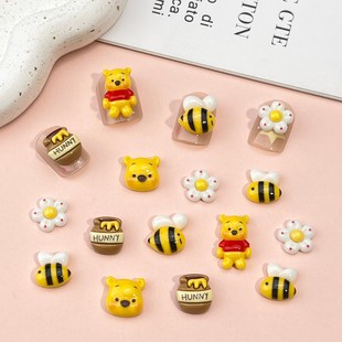 New Winnie the Poodle Cartoon Nail Art Accessories Cute Bear Flower Bee DIY Earrings Hairpin Wear Armor Accessories