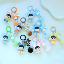 创意毛球米奇公仔弹簧圈小挂件植绒豆萌粒diy手机耳机挂饰品礼物