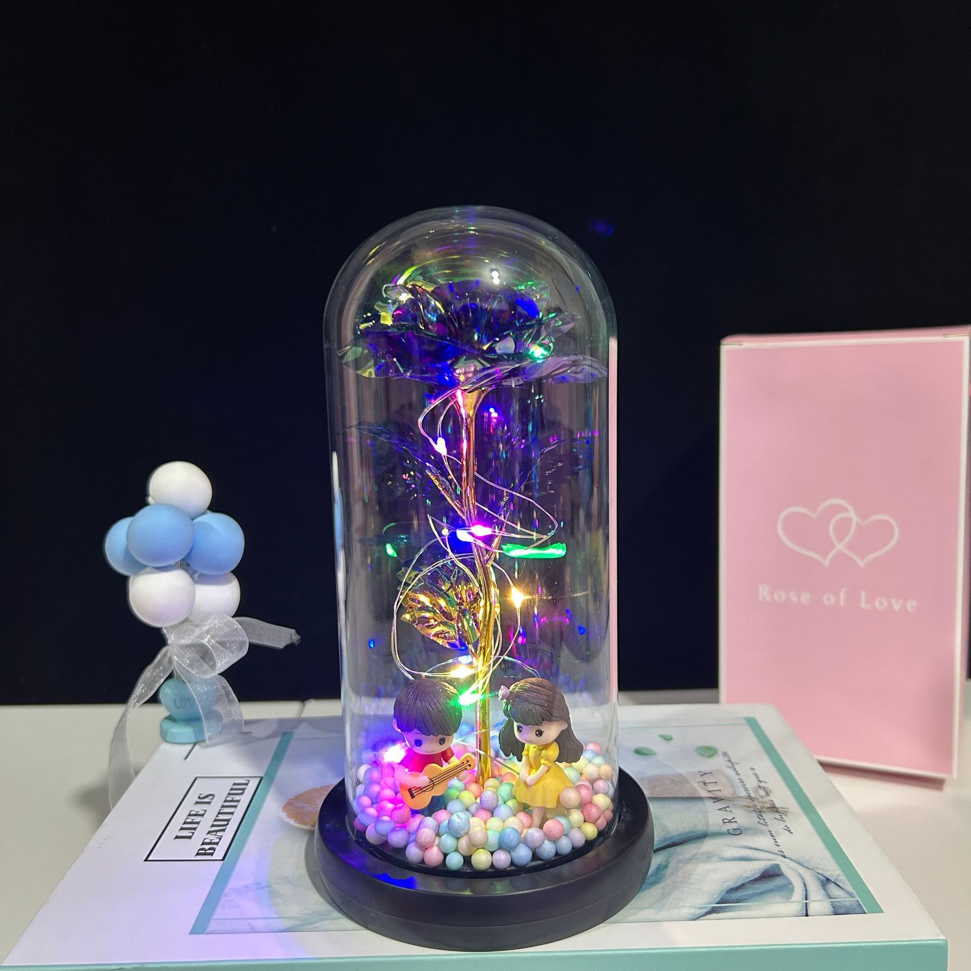 Flor eterna cubierta de cristal lámpara luminosa hoja de oro rosa Día de San Valentín Día DE LA Madre 520 decoración de regalo de cumpleaños