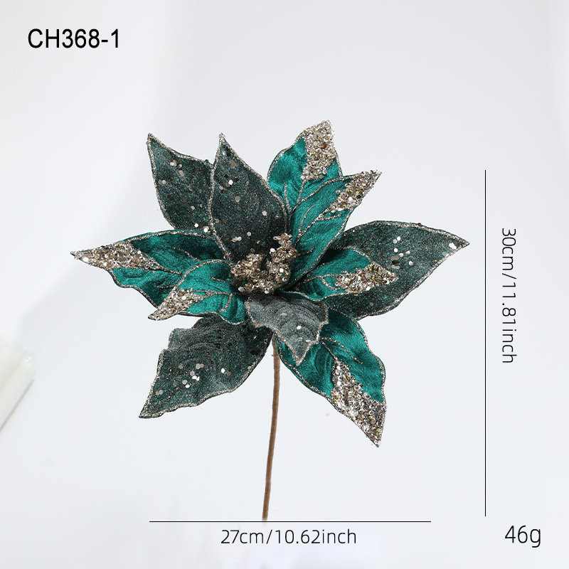 Nuevo producto 27CM tela de lana de alta calidad flores de Navidad flores de polvo de oro flores de polvo de flores de Navidad coronas de caña decoración floral image 6