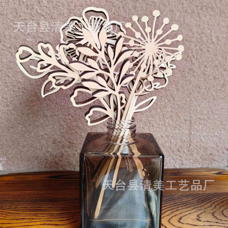 木製野生の花の装飾セット木製花中空サイン野生の花の茎レーザーカット花家族の誕生日ホリデーアート|undefined