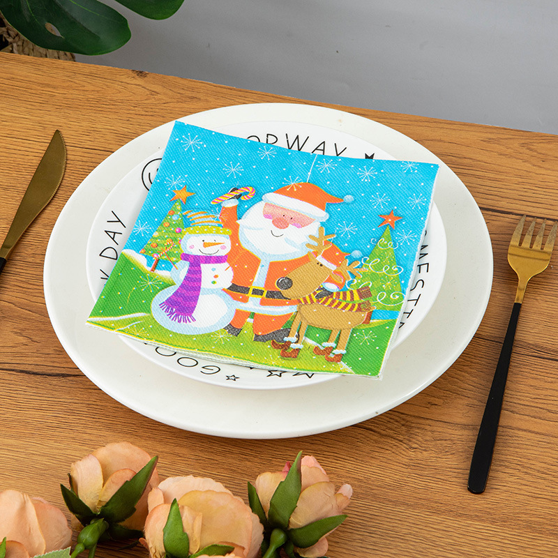Amazon cross-border Christmas printed paper towel color napkin household kitchen table decoration square paper wholesale Amazon cross-border Christmas printed paper towel color napkin household kitchen table decoration square paper wholesale