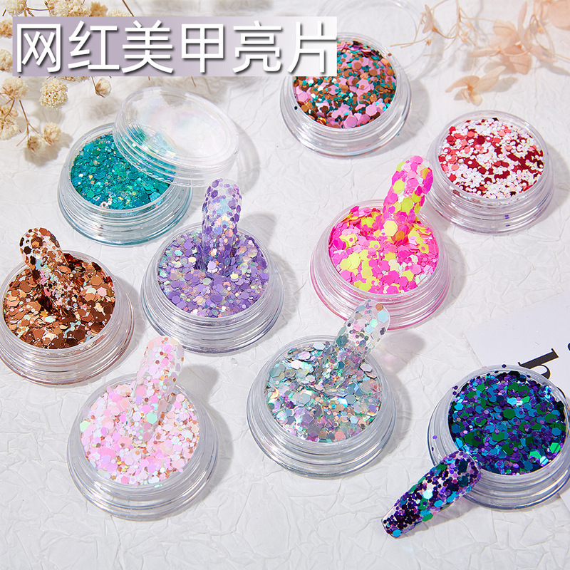 Wholesale glitter powder laser magic color powder hexagonal mixed sequins manicure DIY flow hemp epoxy gradient glitter powder Wholesale glitter powder laser magic color powder hexagonal mixed sequins manicure DIY flow hemp epoxy gradient glitter powder