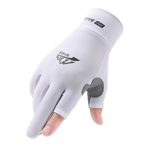 Foreign trade new ice silk gloves with two fingers exposed, breathable, sweat-absorbent, lightweight, driving, cycling, sports, sun protection, fishing gloves for men and women