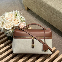 lp27帆布饭盒包包女手提盒子包2025新款真皮单肩腋下包锁扣真皮包