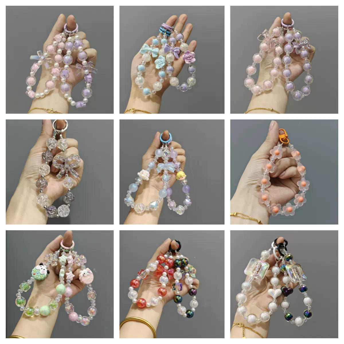 新款蝴蝶结串珠手机链幸运四叶草钥匙扣挂件可爱背包装饰挂链批发