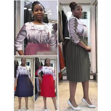 ebay2021新款褶皱显瘦修身连衣裙非洲女装大码中长款百褶裙配腰带