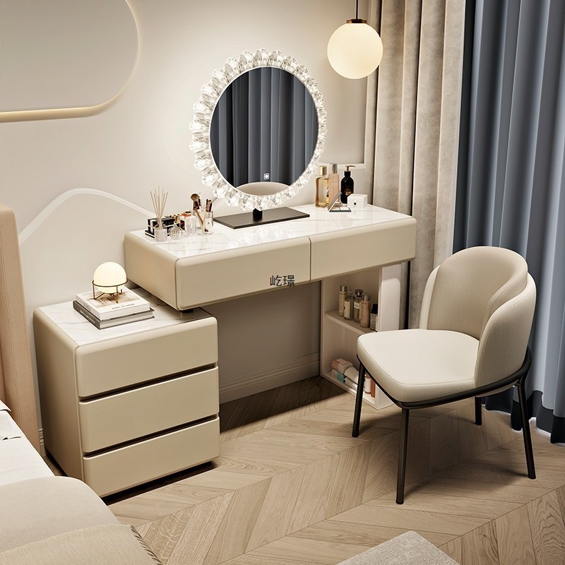 2025 New Style Dressing Table Bedroom Cupboard Integrated Modern Simple Solid Wood Dressing Table Bedside Table Small Apartment Cream