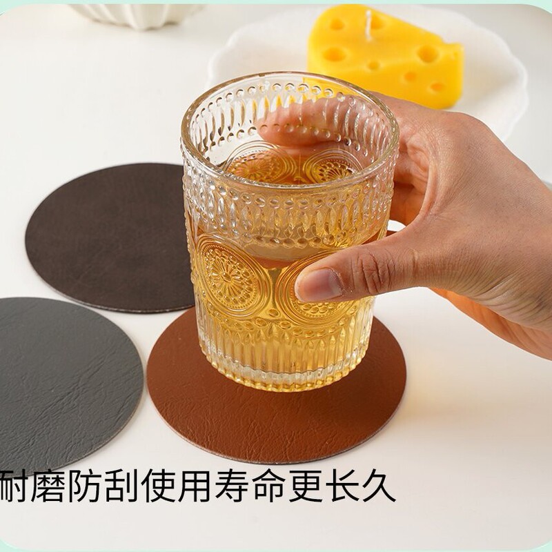 茶杯垫子简约创意圆形杯垫防滑防水pu皮革咖啡杯垫双面隔热批发|undefined