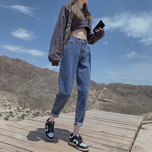 Women's Summer High-Waisted Vintage Straight Leg Loose Bootcut Denim Shorts with Hidden Cuffs, Long Inseam Pants