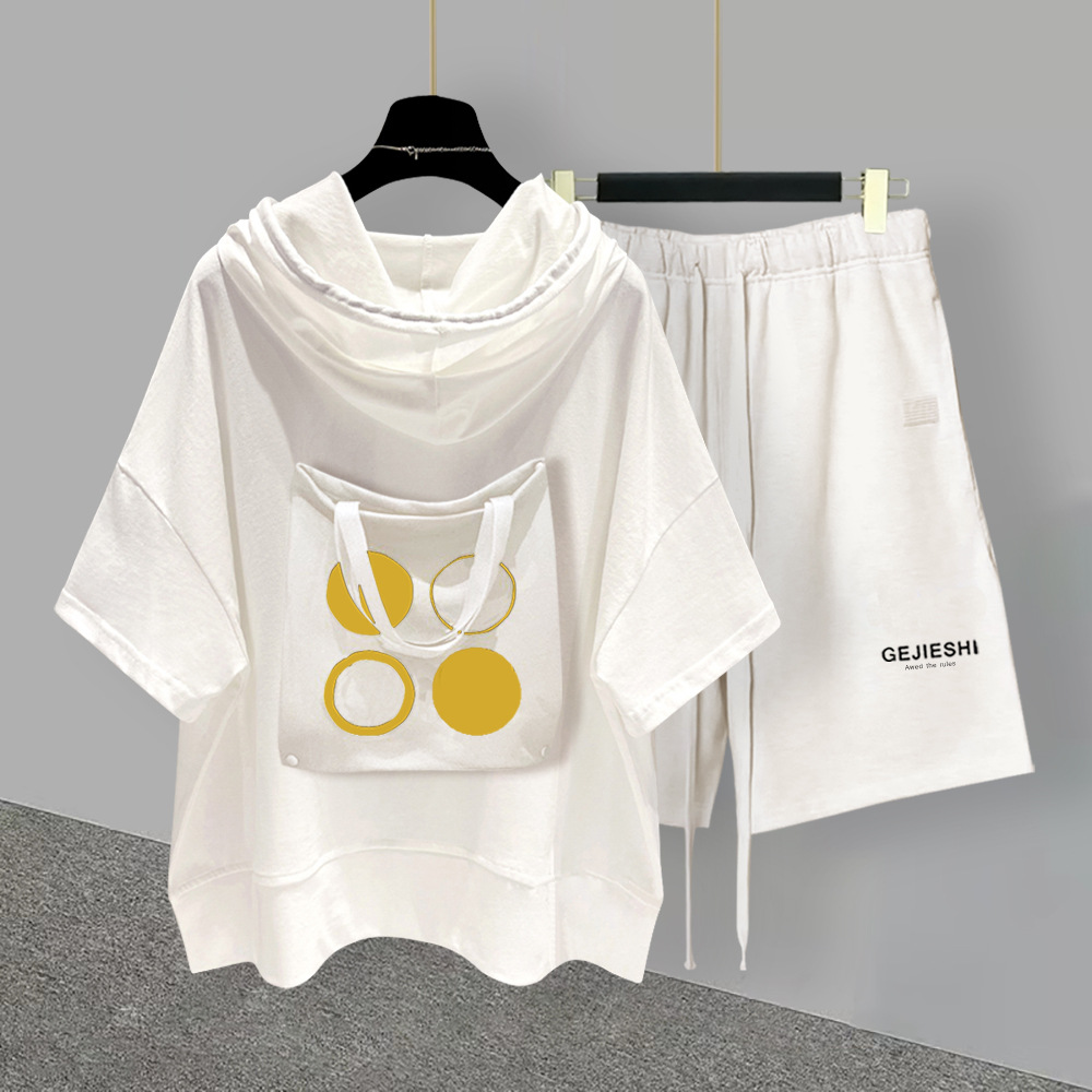 YBrand Hooded Short-sleeved Suit Men's Summer Korean Styley Teenagers Versatile And Handsome T-shirt With AComplete Set