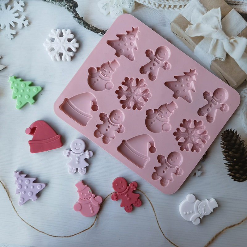 6個セット クリスマス雪だるまシリコンモールド 漫画風DIYアイスクリームゼリープリンケーキ型 石鹸/レジン/石膏型|undefined