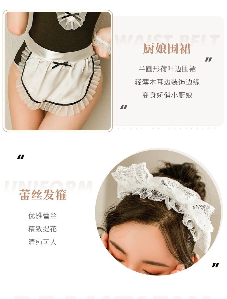 Maid Roleplay Costume Set with Headpiece and Wristbands, One Size — detail image 6