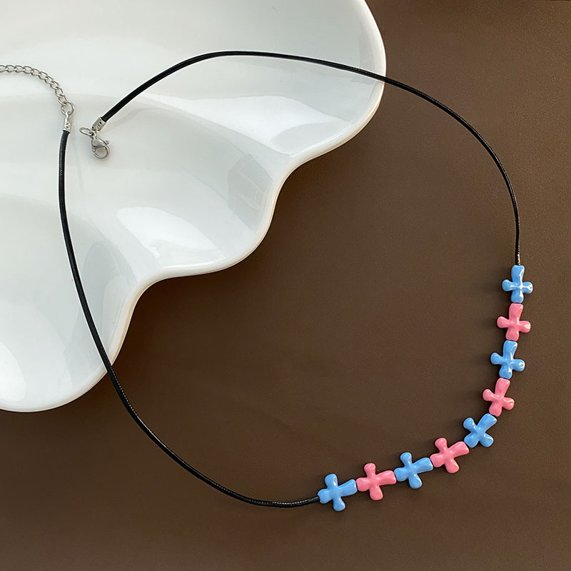 Cross Pendant Leather Rope Necklace For Women