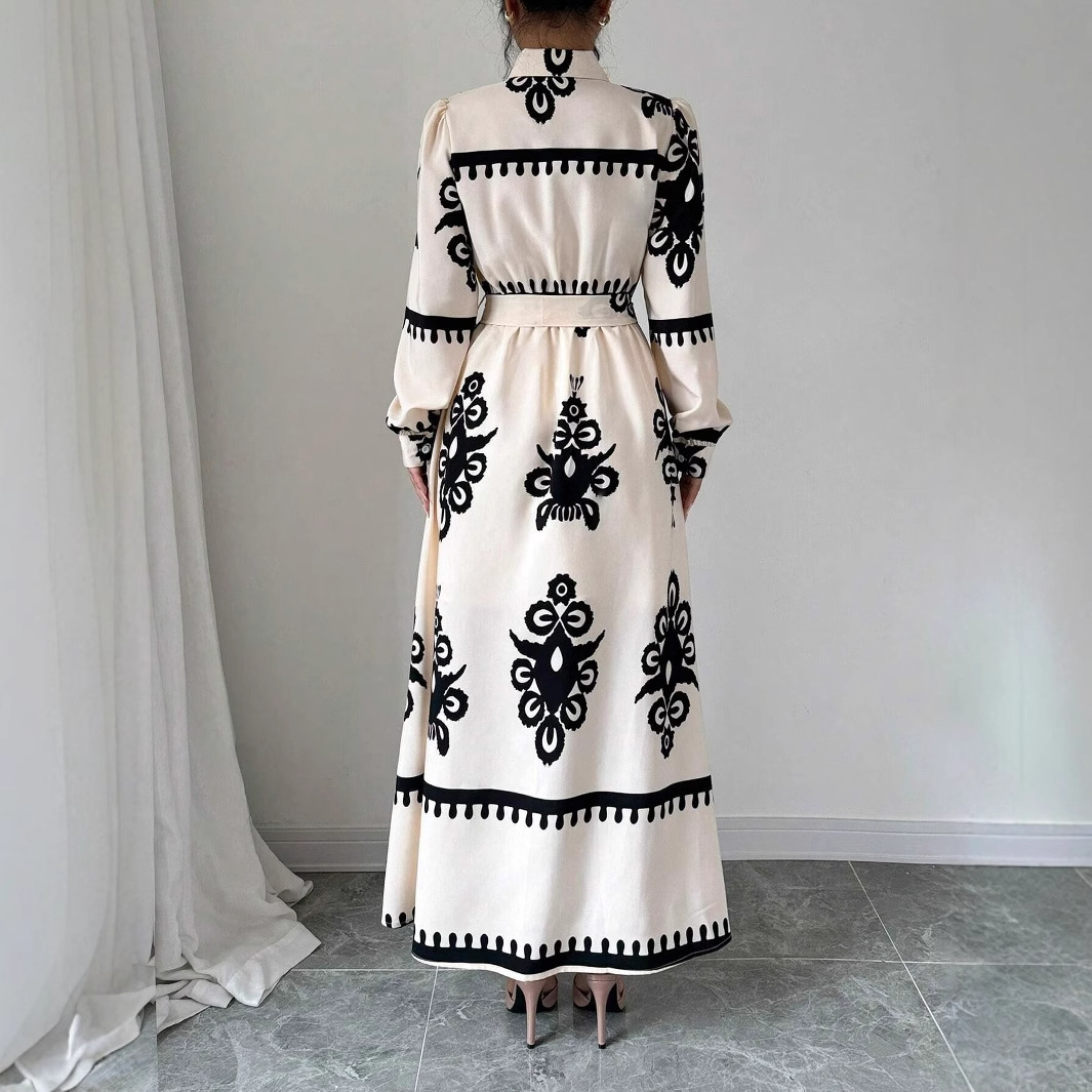 Real Shot In Stock 2025 New Autumn Winter Foreign Trade Cross-Border European And American Printed Lace-Up Shirt Sleeve_voghion.com