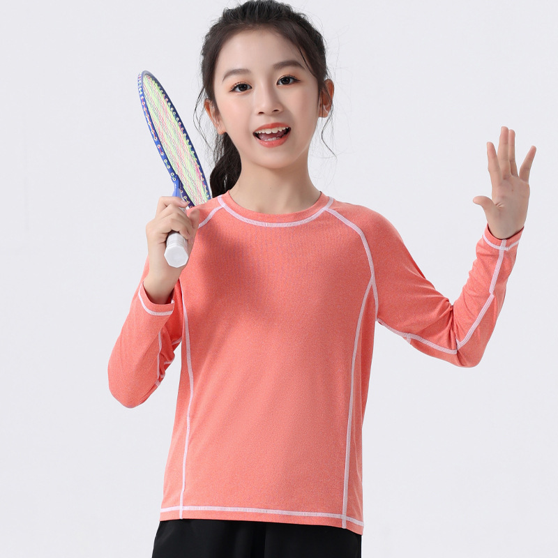 봄과 여름 어린이 스포츠 긴팔 티셔츠 속건 탑 남아 농구 달리기 피트니스 트레이닝복 여아 요가복