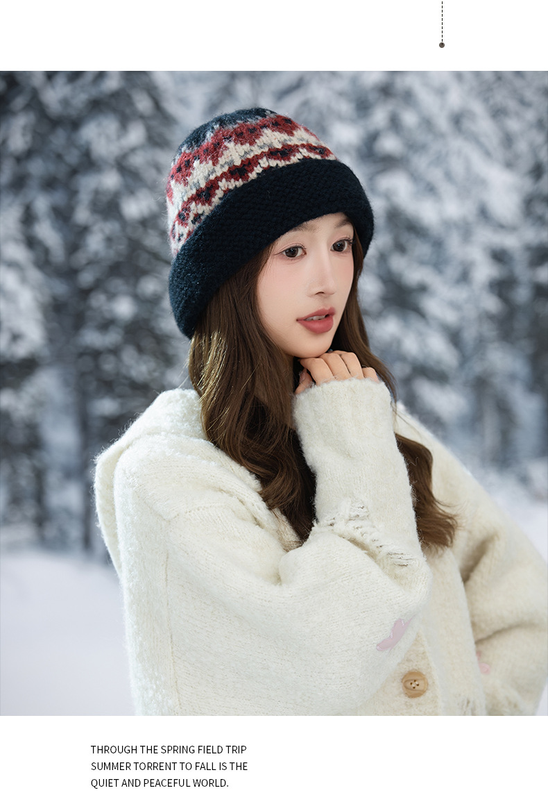 Etichetta in pelle stile Fair Isle con bordo arrotolato, maglia di lana, autunno inverno, retrò, snellente, natalizio, casual, antivento, caldo_voghion.com