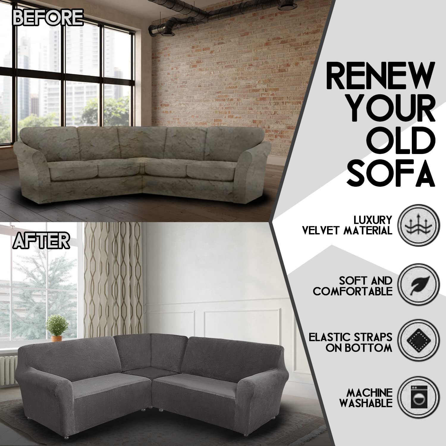 Cross-Border Thickeneded Velvet L-Shaped 5-Seat Corner Chaise Sofa Cover Pure Color Simple Furniture Cover Sofa Cover