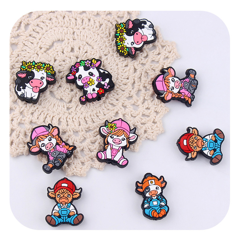 Nuevos artículos para madres y bebés animales de dibujos animados bueyes cuentas de silicona creativas DIY tetas cadena de pulseras juguetes accesorios de goma de techo