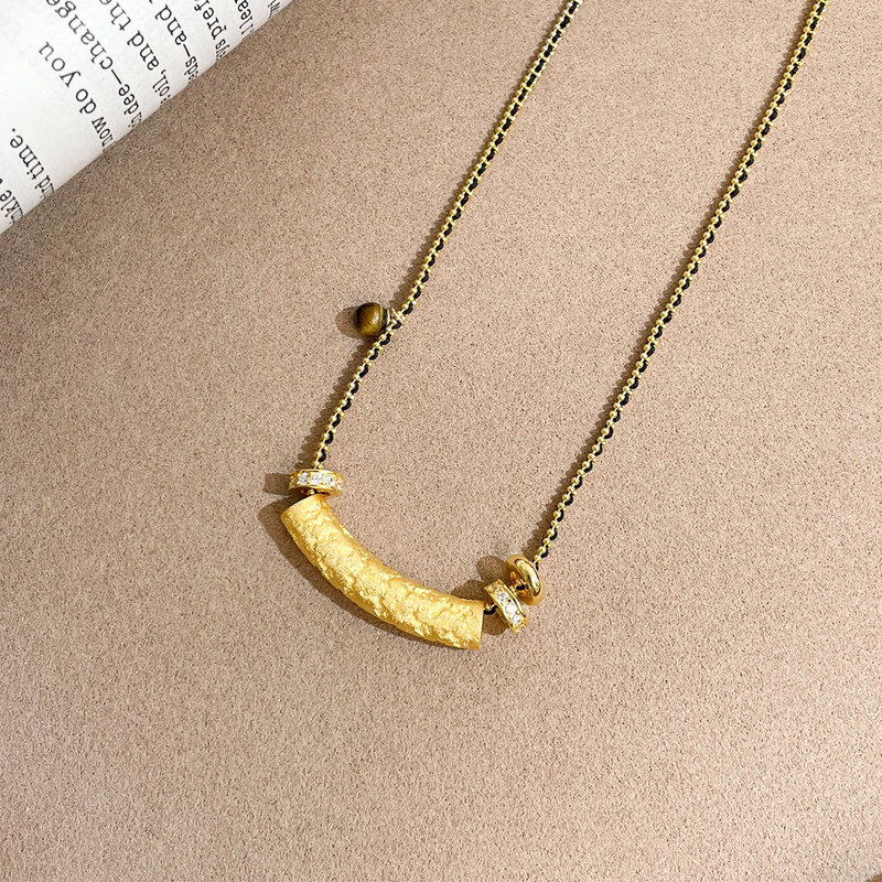 蒂奇亚实拍中古微笑弯管虎眼石项链女S925纯银复古轻奢高级感项饰|undefined