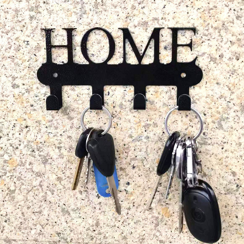 Cross-Border Small Home Key Rack Wall Storage Rack Metal Art Decorative Hook Coat and Hat Home Storage