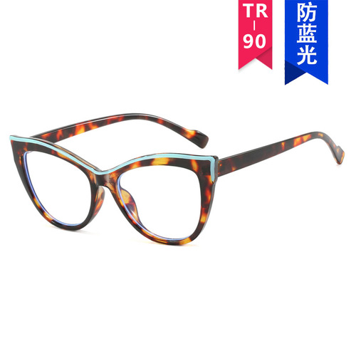 Cross-border large-frame anti-blue light glasses frame TR90 personalized splicing contrasting color stroke hot girl decoration street shooting flat mirror for women