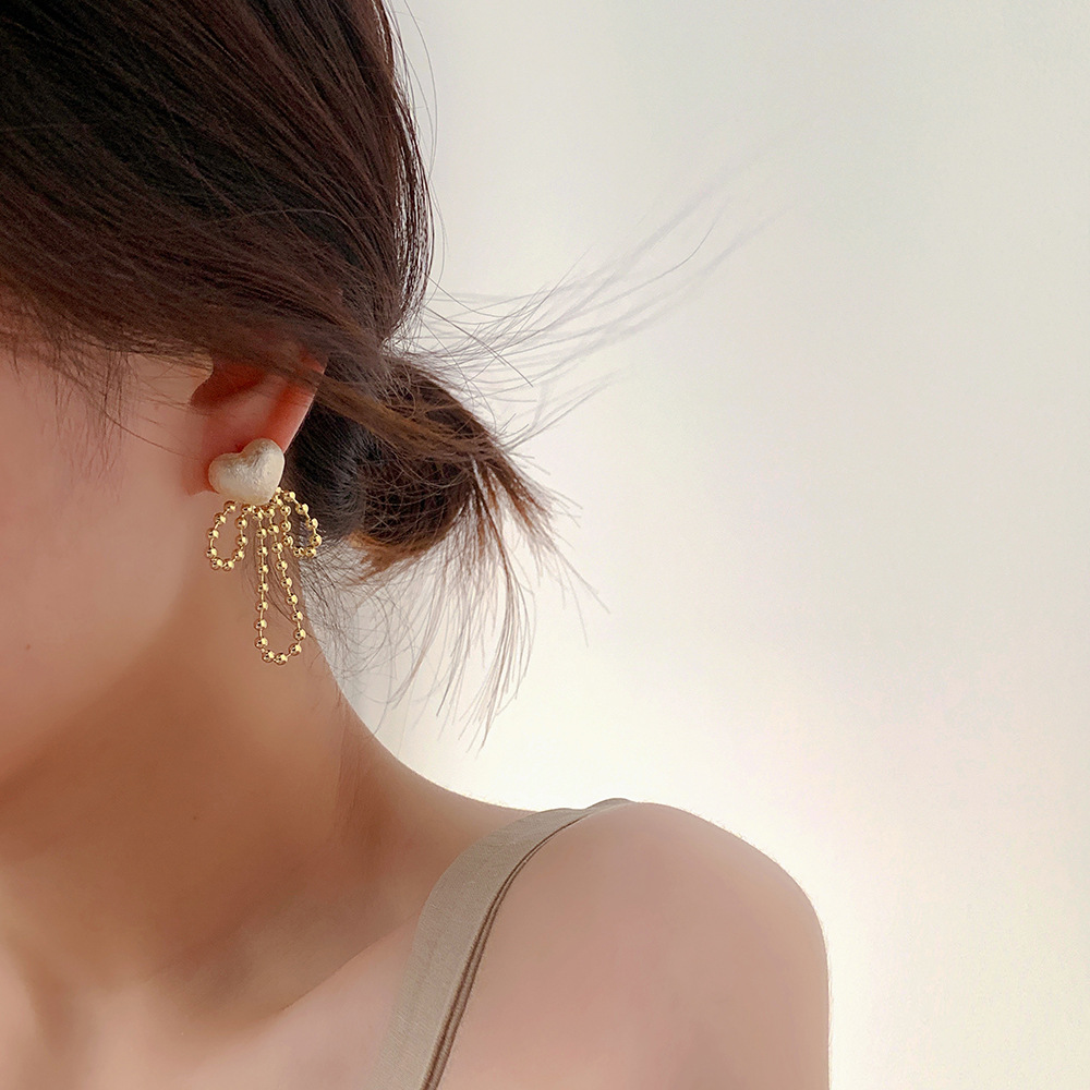 1 Pair Fashion Heart Shape Metal Pearl Plating Womenu0027S Drop Earrings