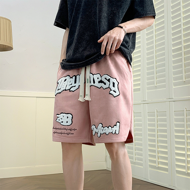 European and American Street Retro Men's Flocked Letter Personalized Trendy Brand Loose Sports Five-Point Pants Basketball Casual Shorts Unisex