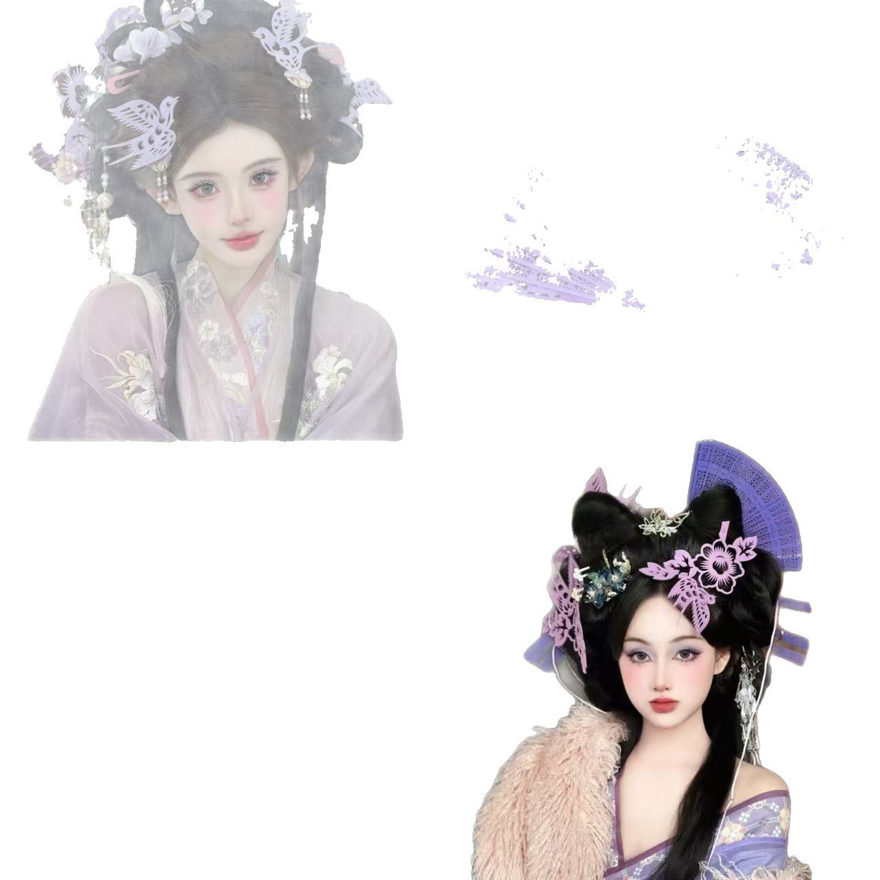 Patrimonio cultural intangible púrpura cortar papel tradicional toque de cabeza de gaza antiguo estilo chino pinzas de cabello nueve días Xuan mujer accesorios de modelado