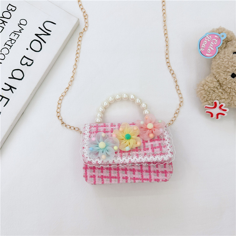 Bolso de La Perla de los niños bolsa 2023 nuevo algodón y lino pequeño bolso cuadrado de moda lindo flor niñas bolsa de mensajero decorativa