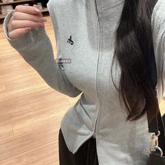 【工厂现货】双拉链长袖卫衣女秋季新款韩系修身显瘦设计感外套潮