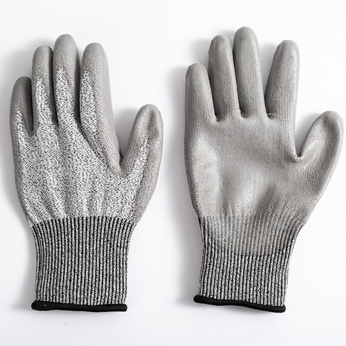 Construction site construction labor insurance wholesale gloves HPPE dipped in PU glue 5-level anti-cut mechanical repair anti-slip work gloves