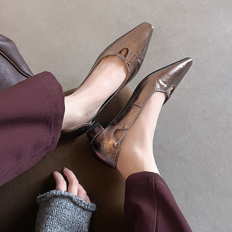 Fashion essence ~ 2025 spring new leopard print leather shoes ~ temperament square head shallow hollow thick heel small leather shoes women