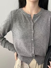 韩系温柔今年流行糯亲肤针织衫女装圆领宽松短款早秋外搭外套上衣