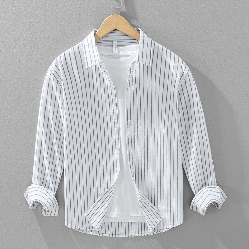 2428 Fresh Striped Oxford Long Sleeve Shirt Men's Four Seasons Pure Cotton Casual Loose Lapel Shirt Men's Clothing 2428 Fresh Striped Oxford Long Sleeve Shirt Men's Four Seasons Pure Cotton Casual Loose Lapel Shirt Men's Clothing
