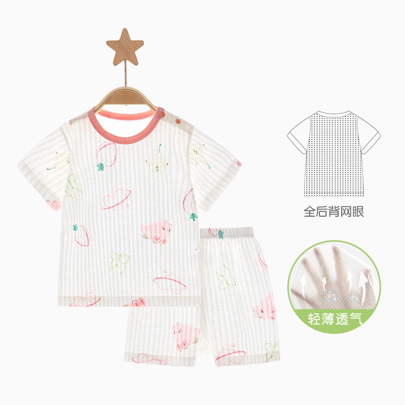 Traje de manga corta para bebé, pijama de verano para niños, conjunto de dos piezas fino y transpirable, ropa de verano para niños y niñas, ropa de bebé