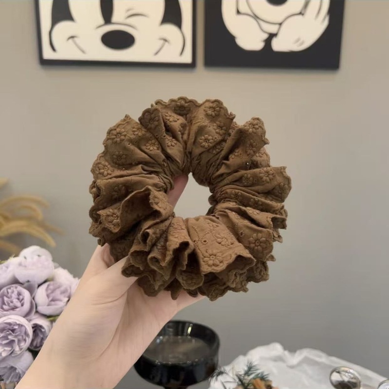早秋新款咖色系刺绣重工发圈发绳发饰丸子头马尾扎头发头花高级感|undefined