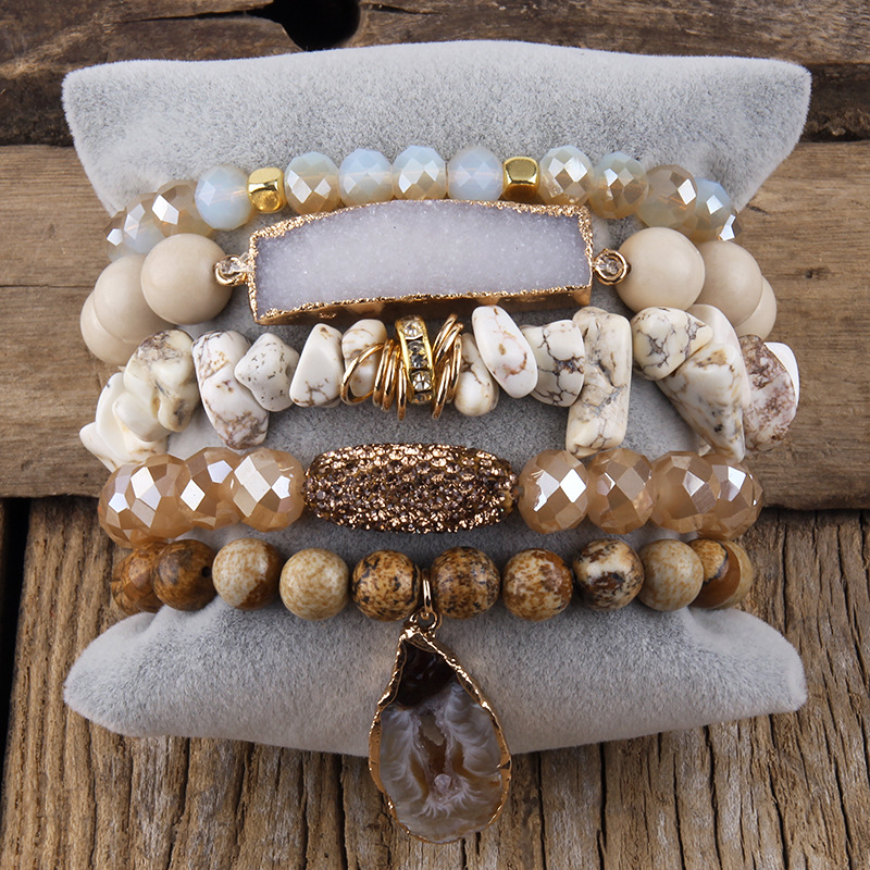 113g Weight Natural Stone Pendant Material Bracelets Classification Natural Stone Chain Material Beaded Chain Chain Type 1 Piece Quantity Holiday, Tea Party Occasion natural stone Material Geometric Pattern Women's Gender Vacation Style Vacation Geometric Natural Stone Beaded Chain Bracelets In Bulk 26