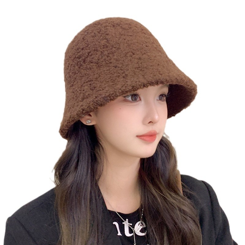 Sombrero de mujer caño invierno de cordero sombrero pescador de melanina cara pequeña sombrero de cubo cara grande sombrero de pelusa cálida