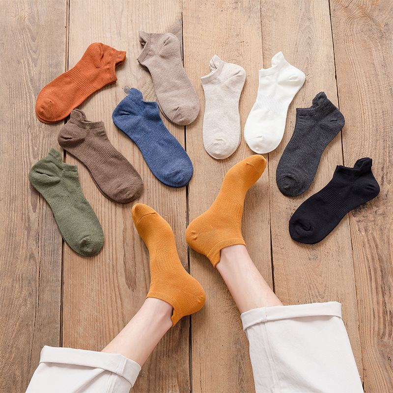 Men's Solid Color Classic Socks, Men's Socks for Spring and Autumn, Fashionable Versatile Ins-Style Short Cotton Socks, Casual Ankle Socks