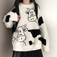 學院風秋冬新款甜美奶牛套頭毛衣女學生韓版寬松慵懶針織衫外套潮