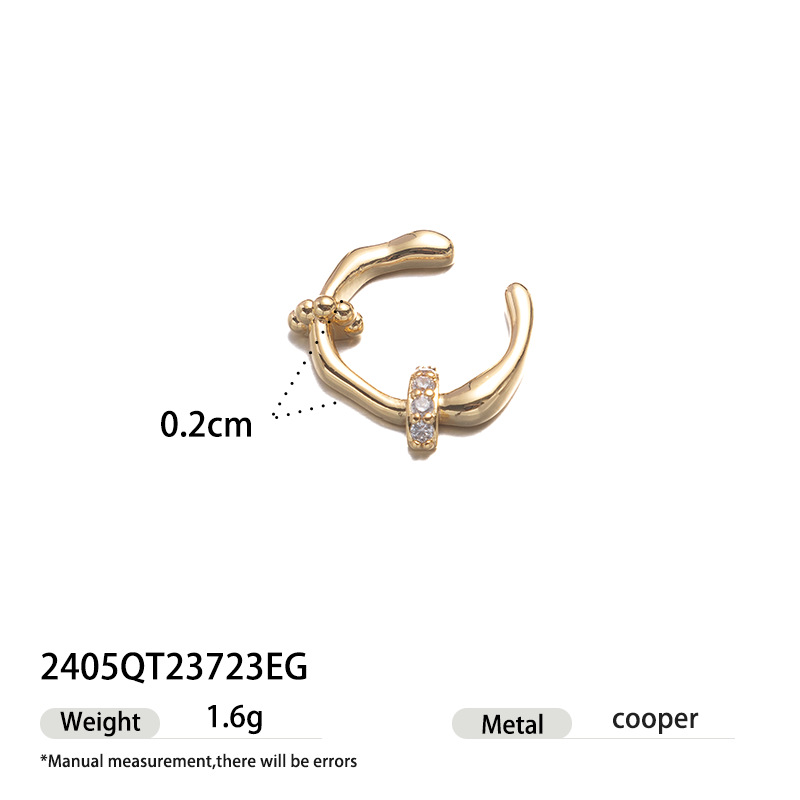 Lujo ligero, alta calidad, personalidad, pendientes irregulares, adornos de circón, diseño de apertura, clip de hueso de oreja de temperamento, nuevo estilo de moda