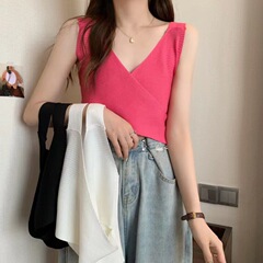 Summer V-neck Cross Knitted Strapless Vest Women's Multi-purpose Slimming Sleeveless Slimming Top Women's Design Sense Niche Ins 
