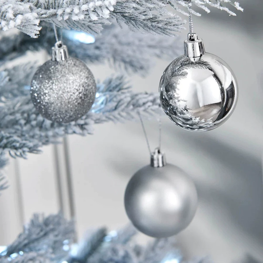 Christmas bauble set, plastic, 4 cm, 6 pcs per pack, silver/red/gold